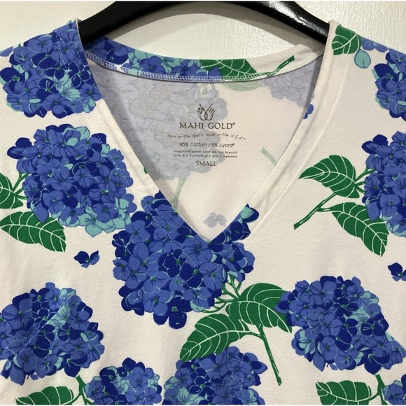 Mahi Gold Hydrangea Walk In Blue Half Sleeve Cotton Dress Size Small - Picture 2 of 7